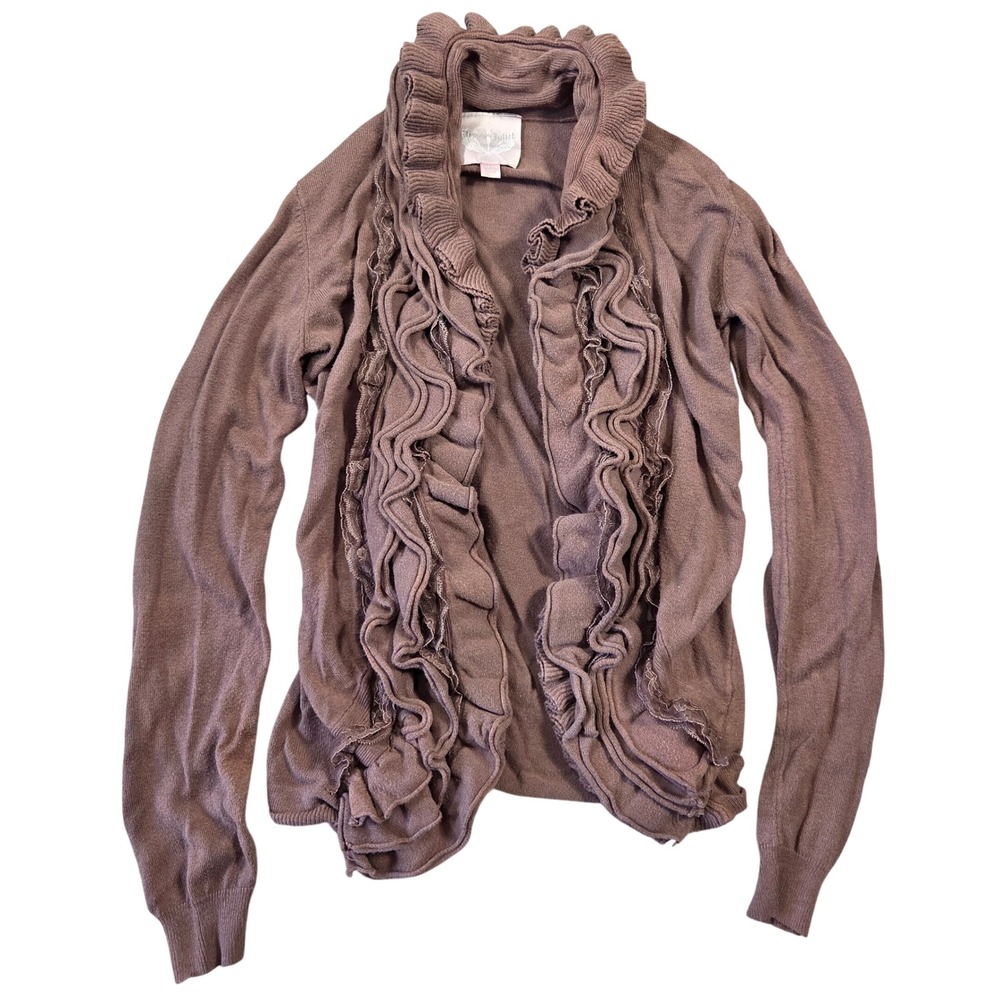 Romeo & Juliet Couture Brown Ruffle Front Open Cardigan Sweater Womens S Boho